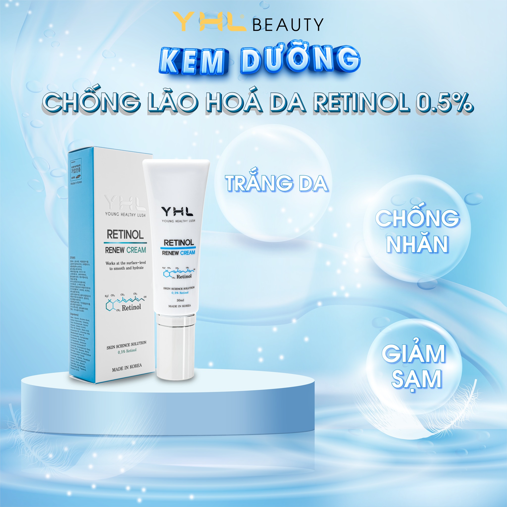 Kem dưỡng Retinol YHL Hàn Quốc 30ml chống lão hóa dưỡng ẩm chống nhăn da và giảm thâm nám đồi mồi trên da - Ban đêm