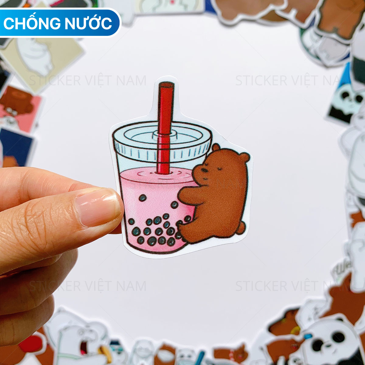 Sticker Ba Chú Gấu - We Bare Bears Siêu Dễ Thương - Chất Liệu PVC Chất Lượng Cao Chống Nước - Kích Thước 4-8cm