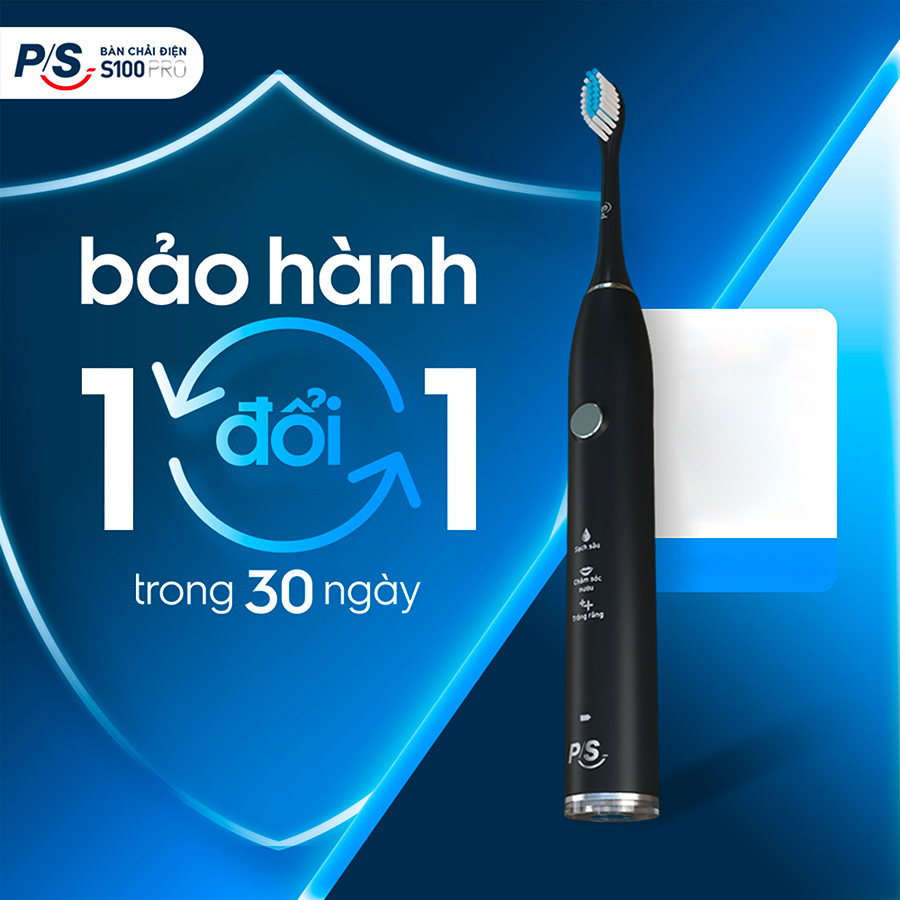 Bàn Chải Điện P/S S100 PRO Trắng Răng Công Nghệ Sóng Âm Đen Nhám Chải Sạch Mảng Bám Tới 10X 1 Bộ