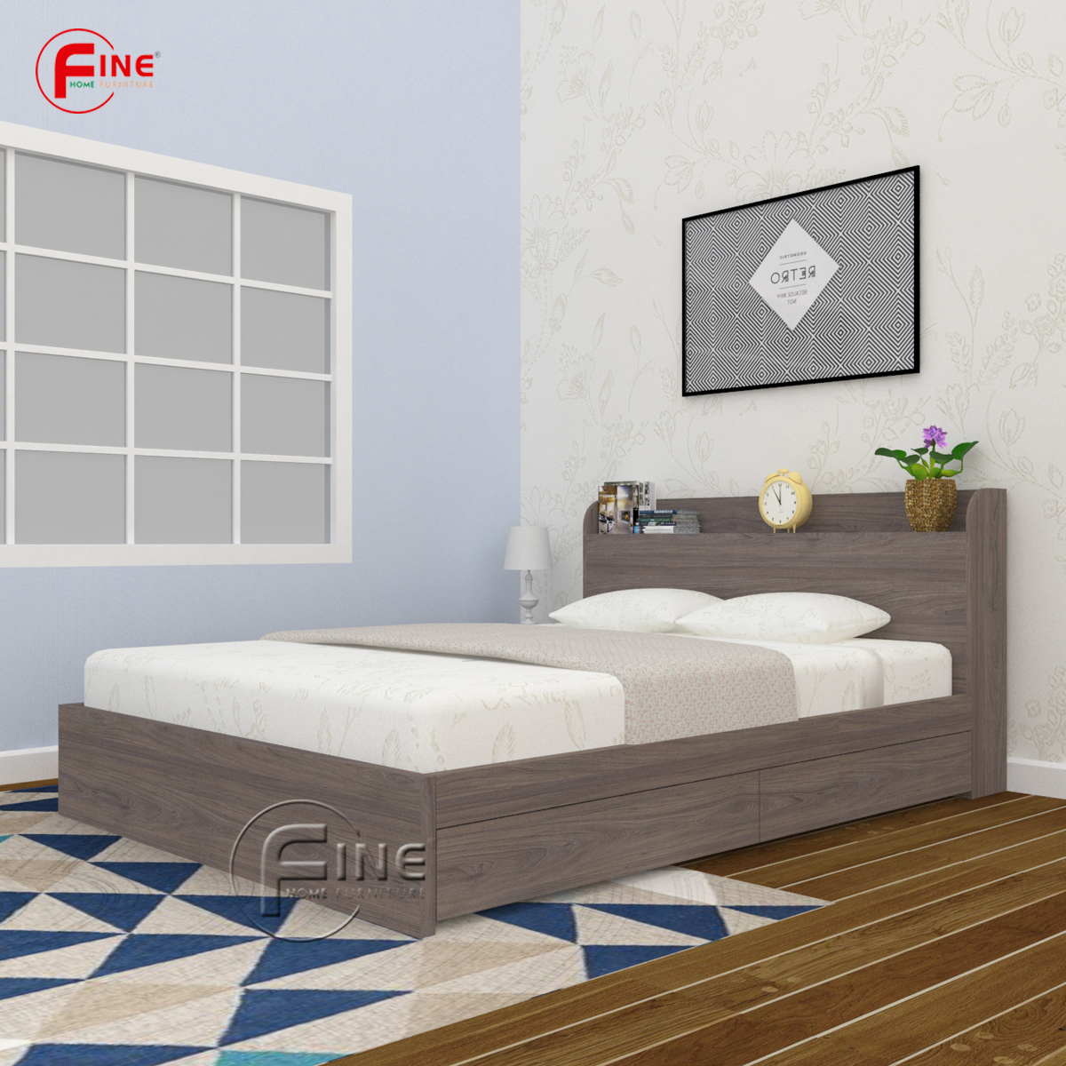 Giường Hộp Cao Cấp Có 2 Hộc Kéo FINE FG176 Kích thước 1m6 Thiết kế sang trọng hiện đại