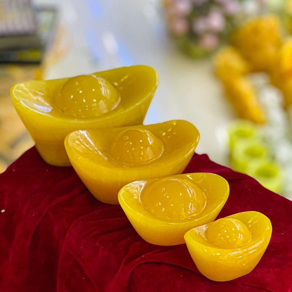 Thỏi Vàng Kim Nguyên Bảo, Trĩnh Vàng Thần Tài Đá Ngọc Hoàng Long - Dài 12cm & 16cm