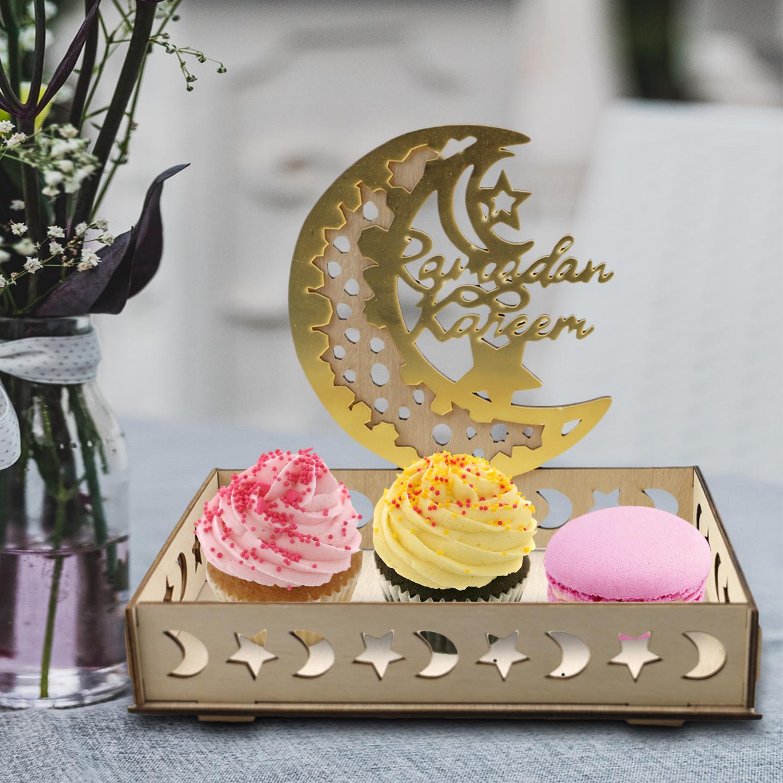 Ramadan Wooden Tray Eid Plates for Home,Eid Mubarak Tableware Tray Ramadan Decorations for Table Wooden Tray Dessert Display Holder for Ramadan Table