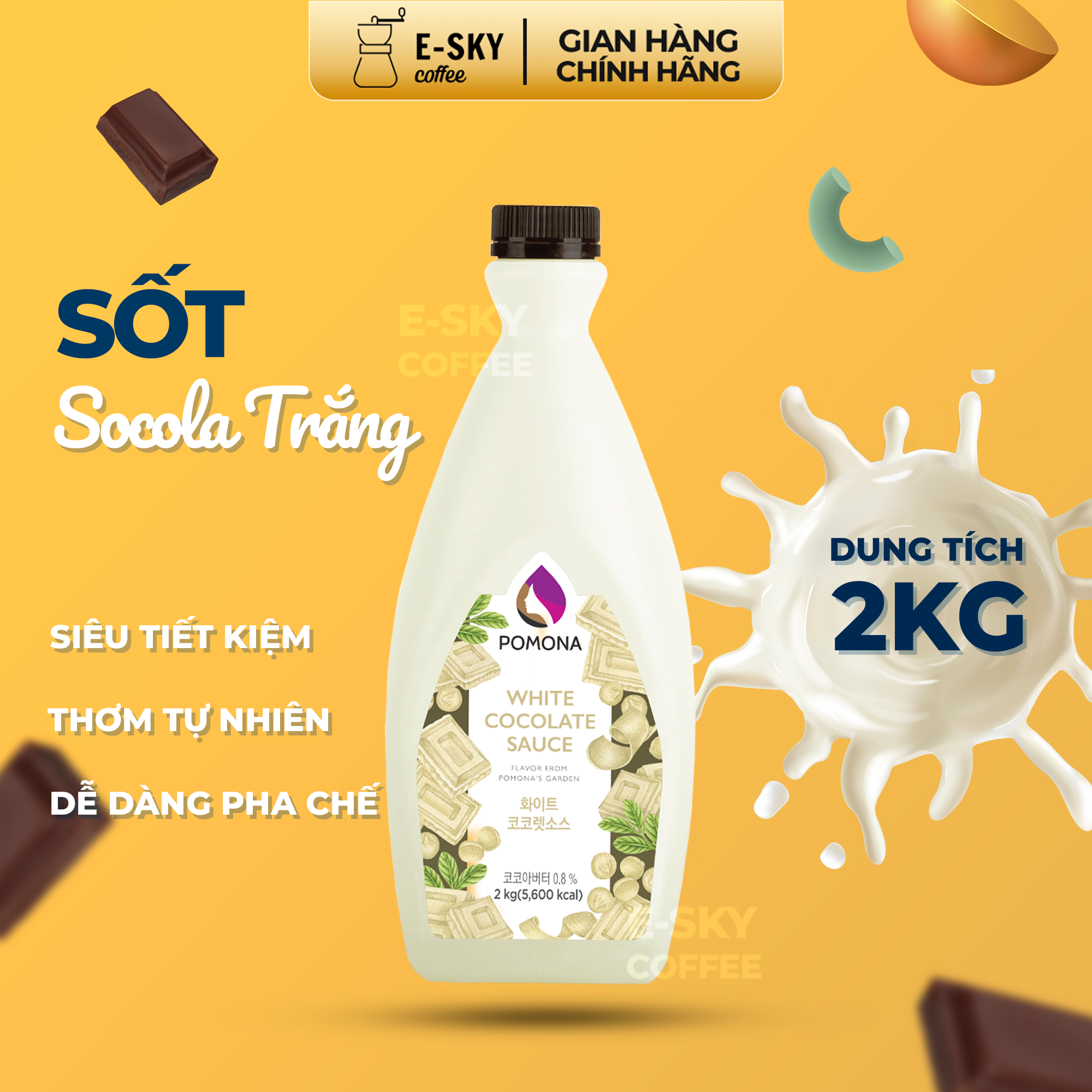 Sốt Socola Trắng Pomona Chocolate Sauce Nguyên Liệu Pha Chế Cà Phê Trà Sữa Hàn Quốc Chai 2kg