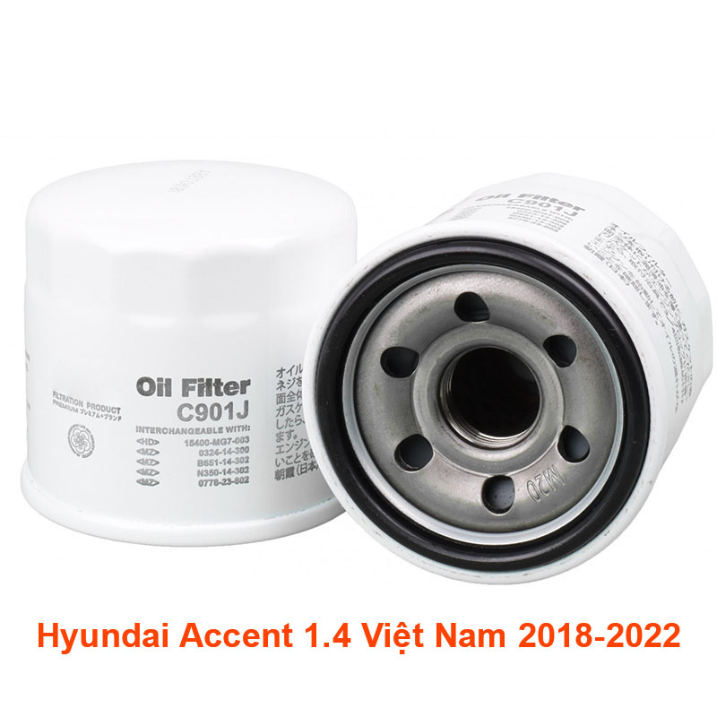 Lọc nhớt cho xe Hyundai Accent 1.4 Việt Nam 2018, 2019, 2020, 2021, 2022 26300-02501 mã C901J-3