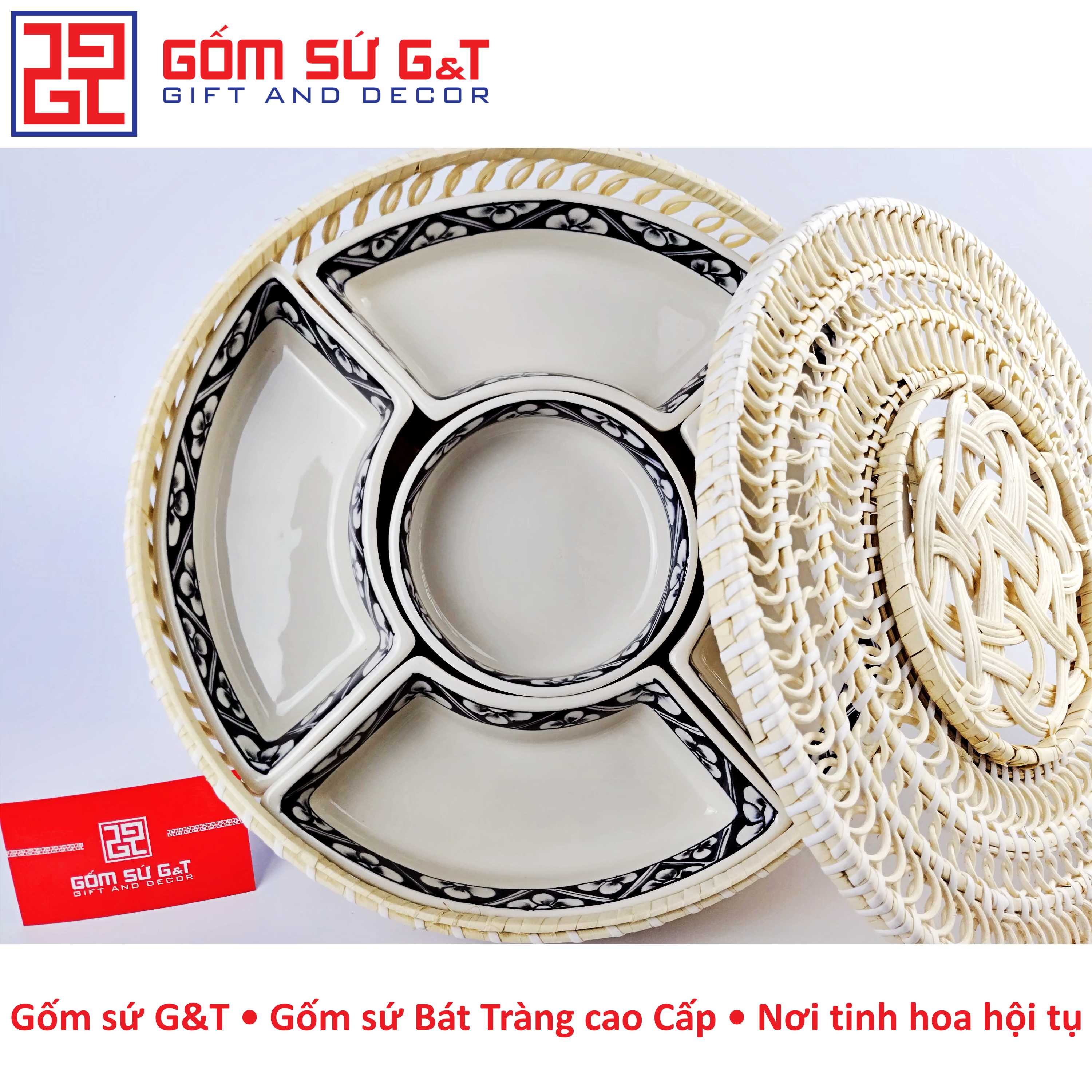 Khay mứt tết vẽ hoa chanh Gốm Sứ G&amp;T