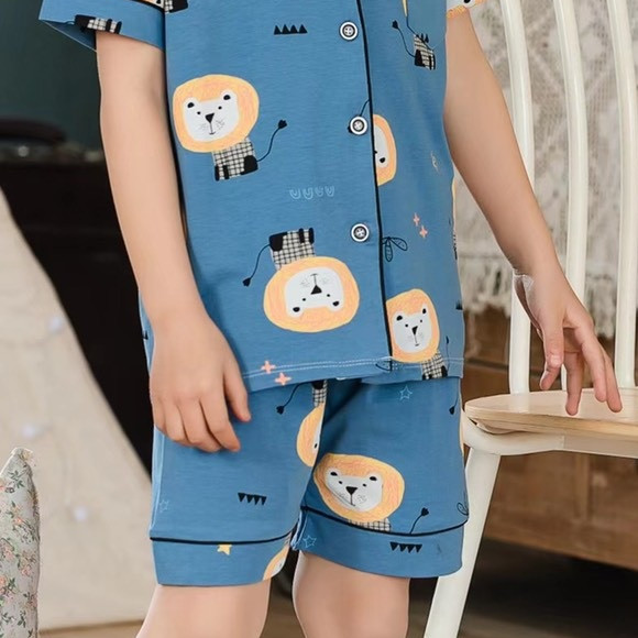 Bộ Pijama cộc tay hình Sư Tử xuất Hàn bé trai 2-14 tuổi