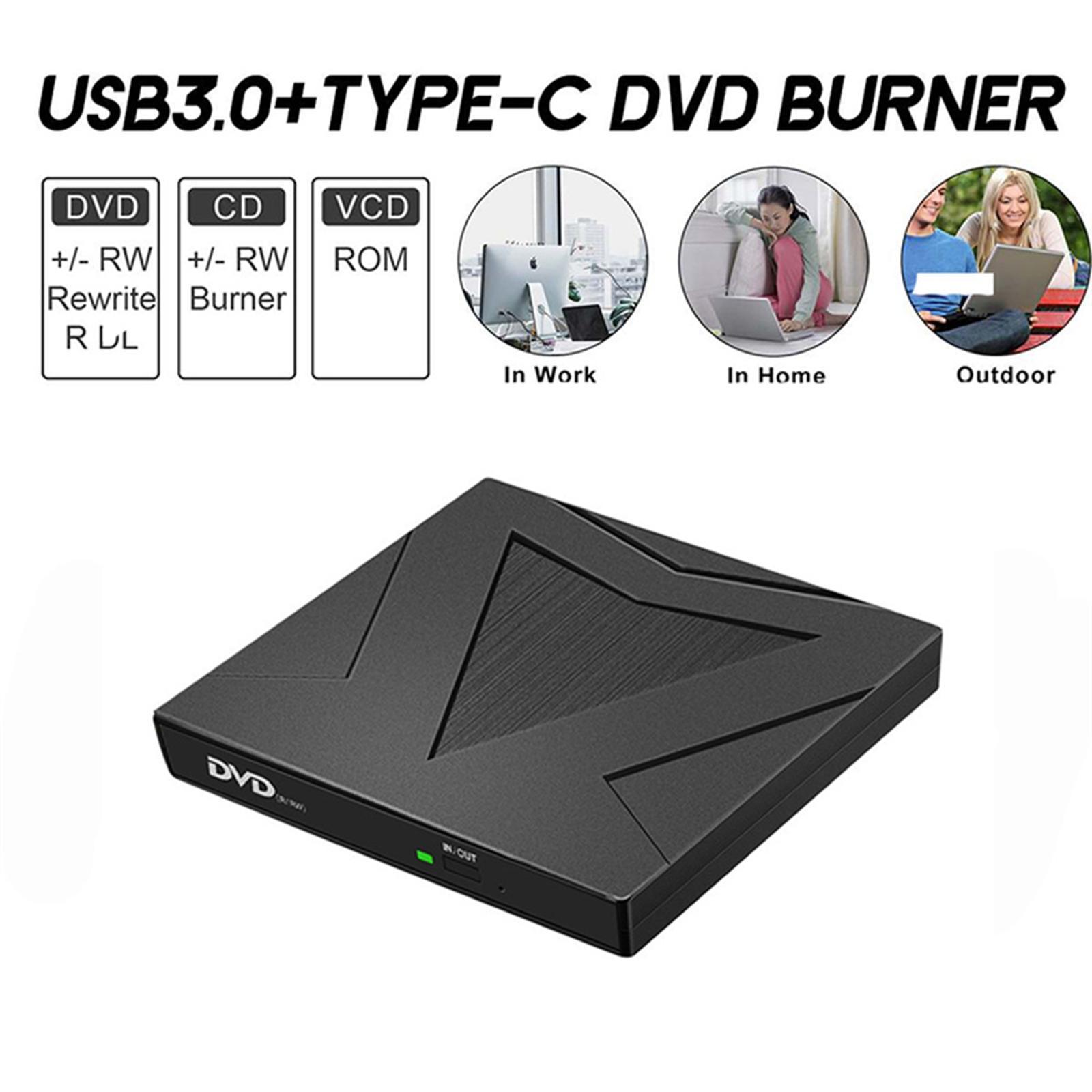 Computer Drive Burner ,External DVD Player, USB 3.0 USB C Dual Ports Reader DVD Rw Writer for Laptop Household
