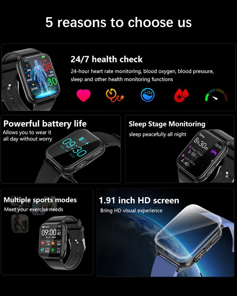 2023 MỚI GLOED GLUCOSE MONITER Sức khỏe Đồng hồ thông minh Đàn ông ECG PPG Đo huyết áp