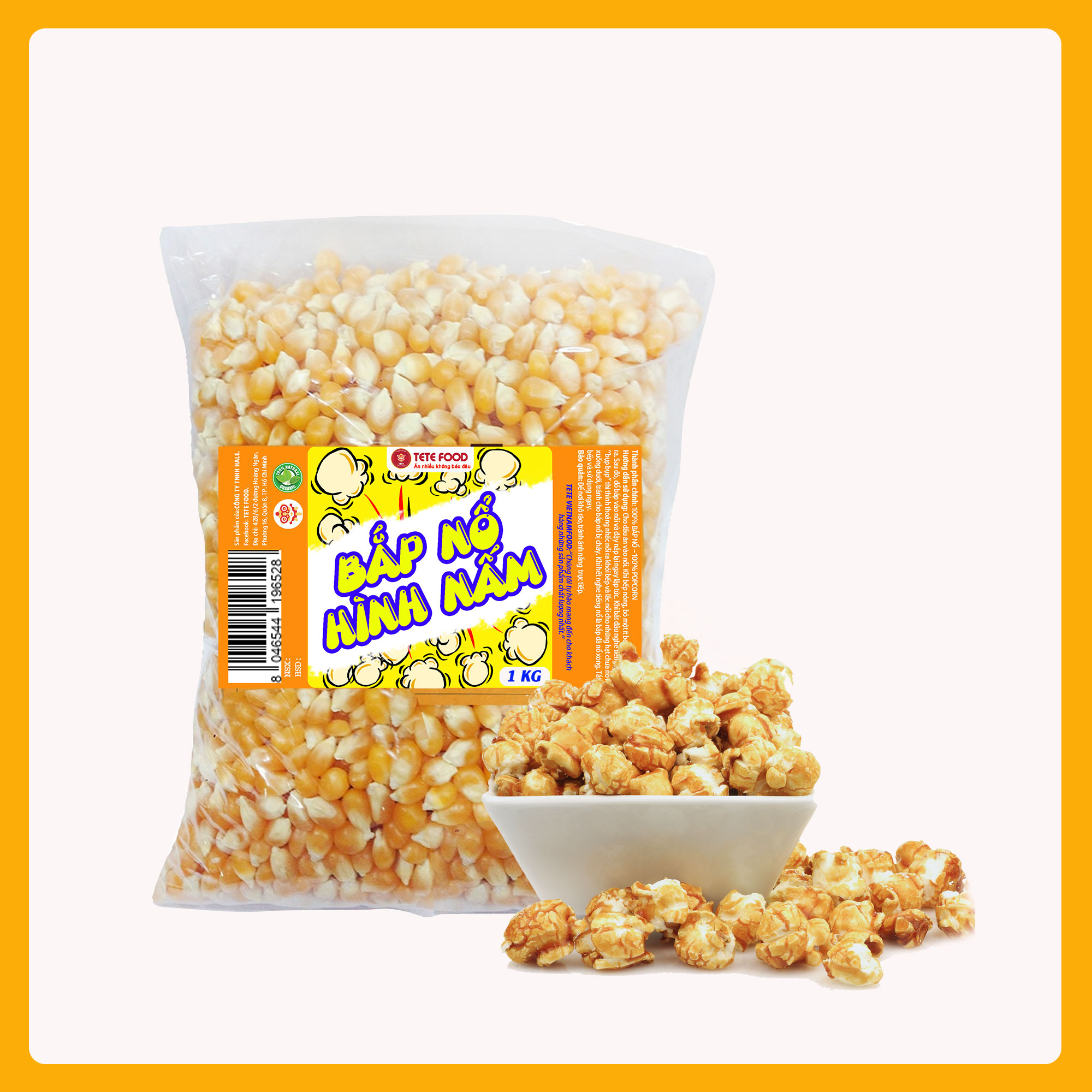 Bắp Mỹ Rang Bơ, Bắp Nỗ Rạp Chiếu Phim TETE 1kg (Nổ Hình Nấm)  - 1kg