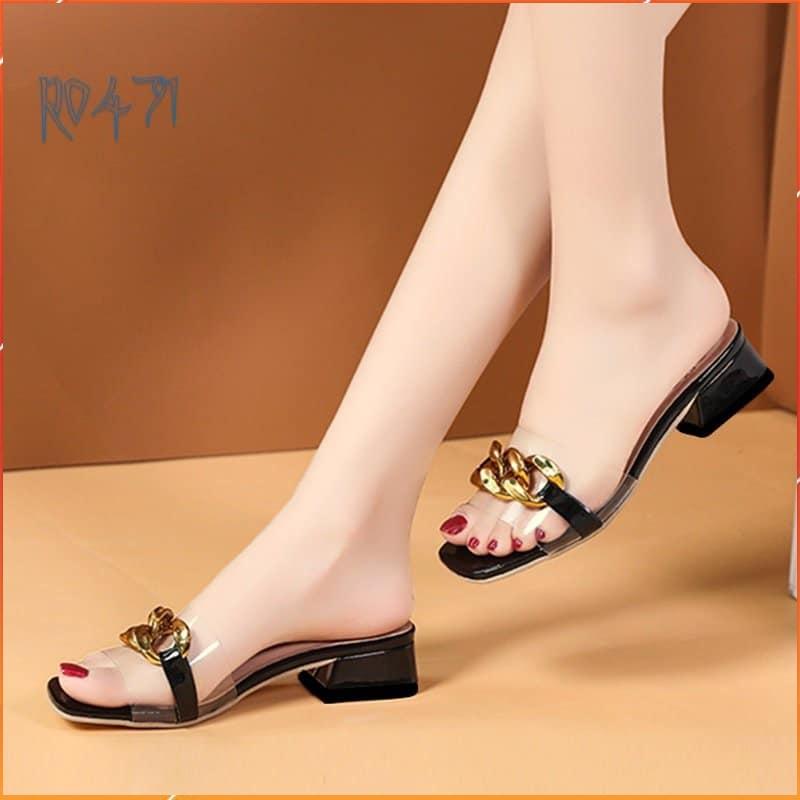 Dép nữ cao gót sandal quai ngang 2 phân hàng hiệu rosata màu đen ro471 HÀNG VIỆT NAM CHẤT LƯỢNG QUỐC TẾ