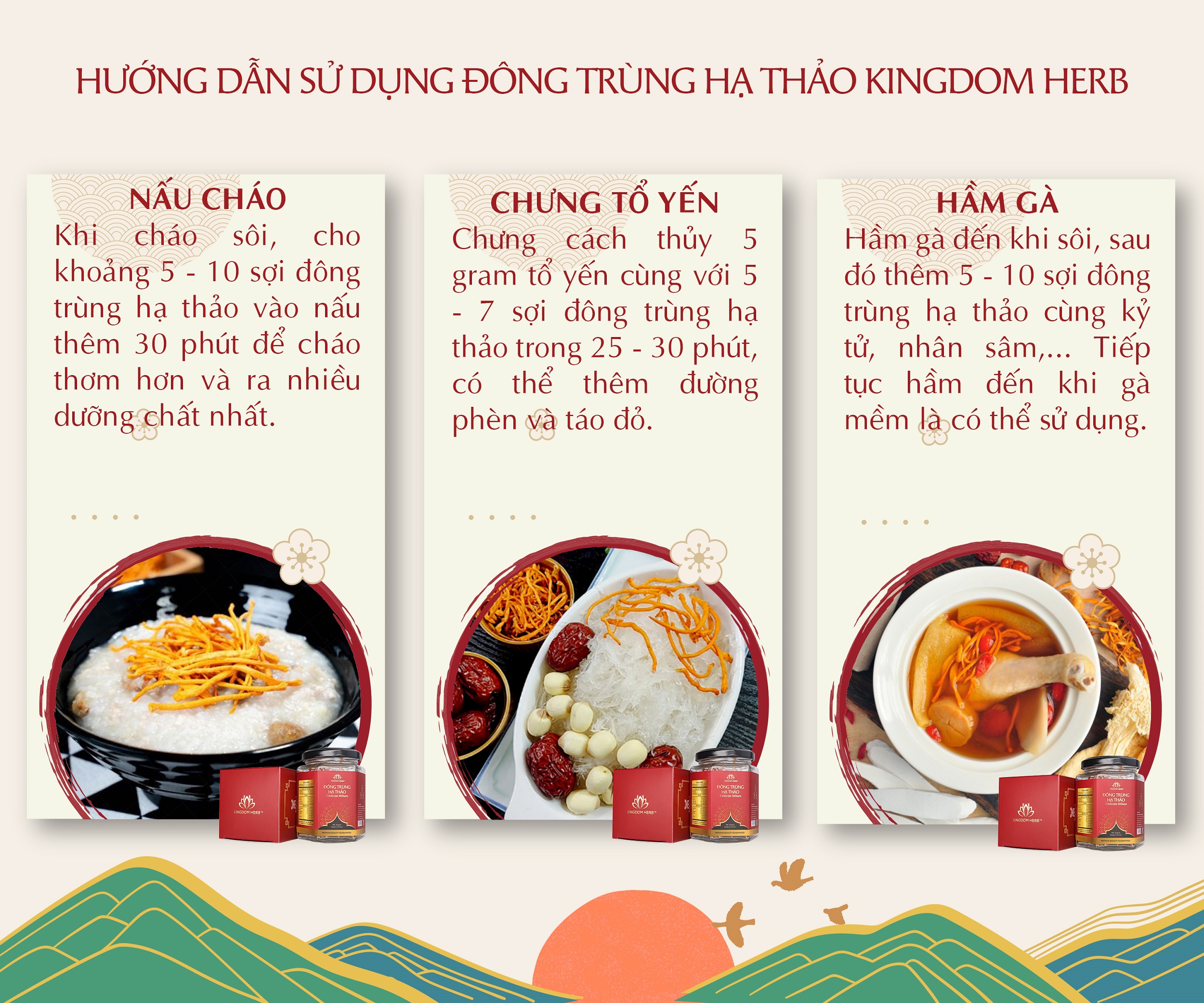 Đông trùng hạ thảo Kingdom Herb chính hãng loại thượng hạng sấy thăng hoa hộp 10 gram