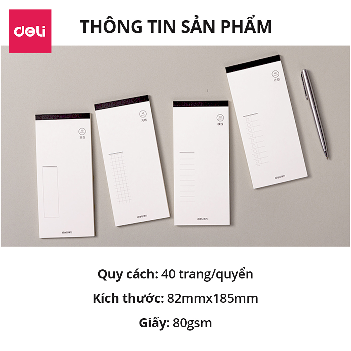 Sổ Tay Ghi Chú, Giấy Note Nhớ Hình Chữ Nhật Kẻ Ngang Caro Deli Giấy Dày Chất Lượng Cao Tiện Lợi Nhỏ Gọn Cho Học Sinh