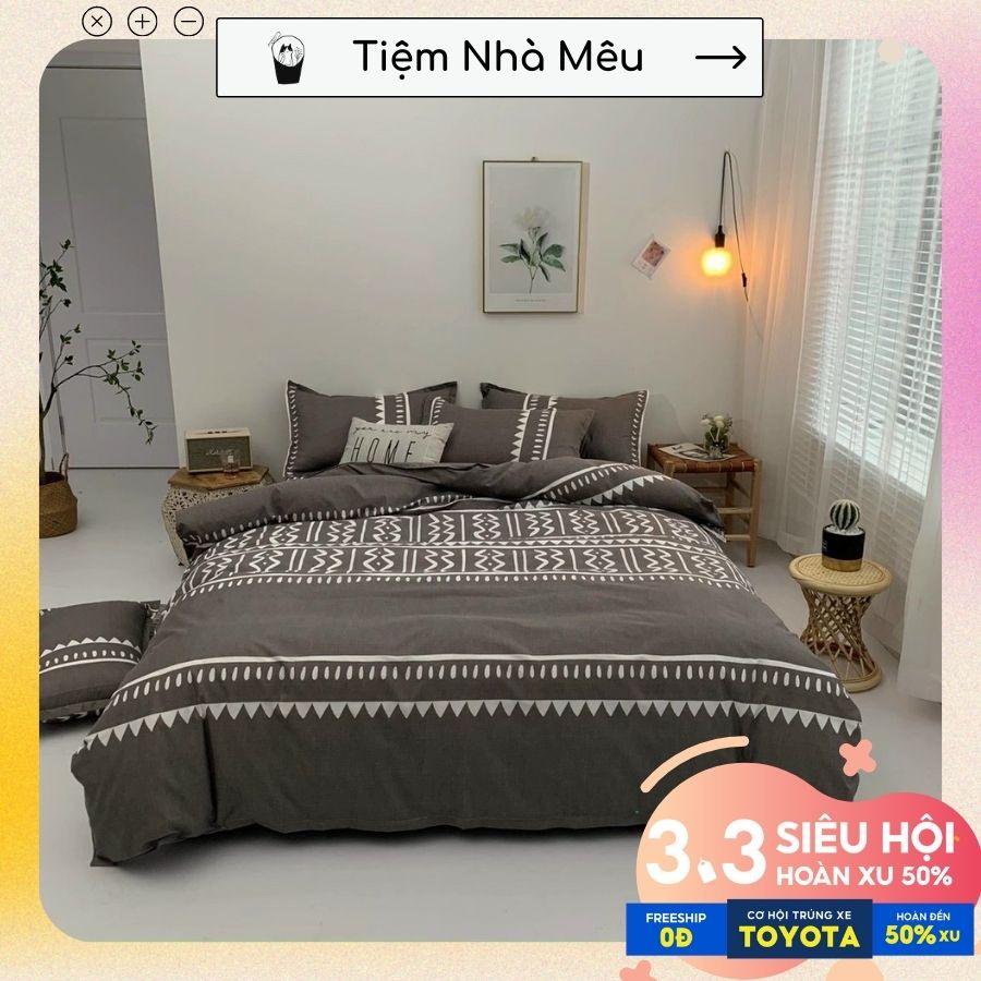 Bộ Chăn Ga Gối Cotton 80% m6/m8/2m-Tiệm Nhà Mêu Set 4 Món 2 Vỏ gối ,drap vỏ chăn Thổ Cẩm Nâu Nhập Khẩu Sale Kịch Sàn