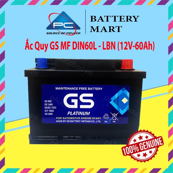 Bình Ắc Quy 12V-60Ah, Ắc Quy Ô Tô GS MF DIN60L/R/LBN