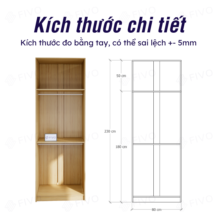 Tủ Quần Áo Gỗ Chống Ẩm Cửa Mở FIVO Mã FC01 Hiện Đại Cao Cấp, Dễ Dàng Lắp Ráp Tại Nhà, Thiết Kế Nhiều Ngăn Mở Rộng Diện Tích