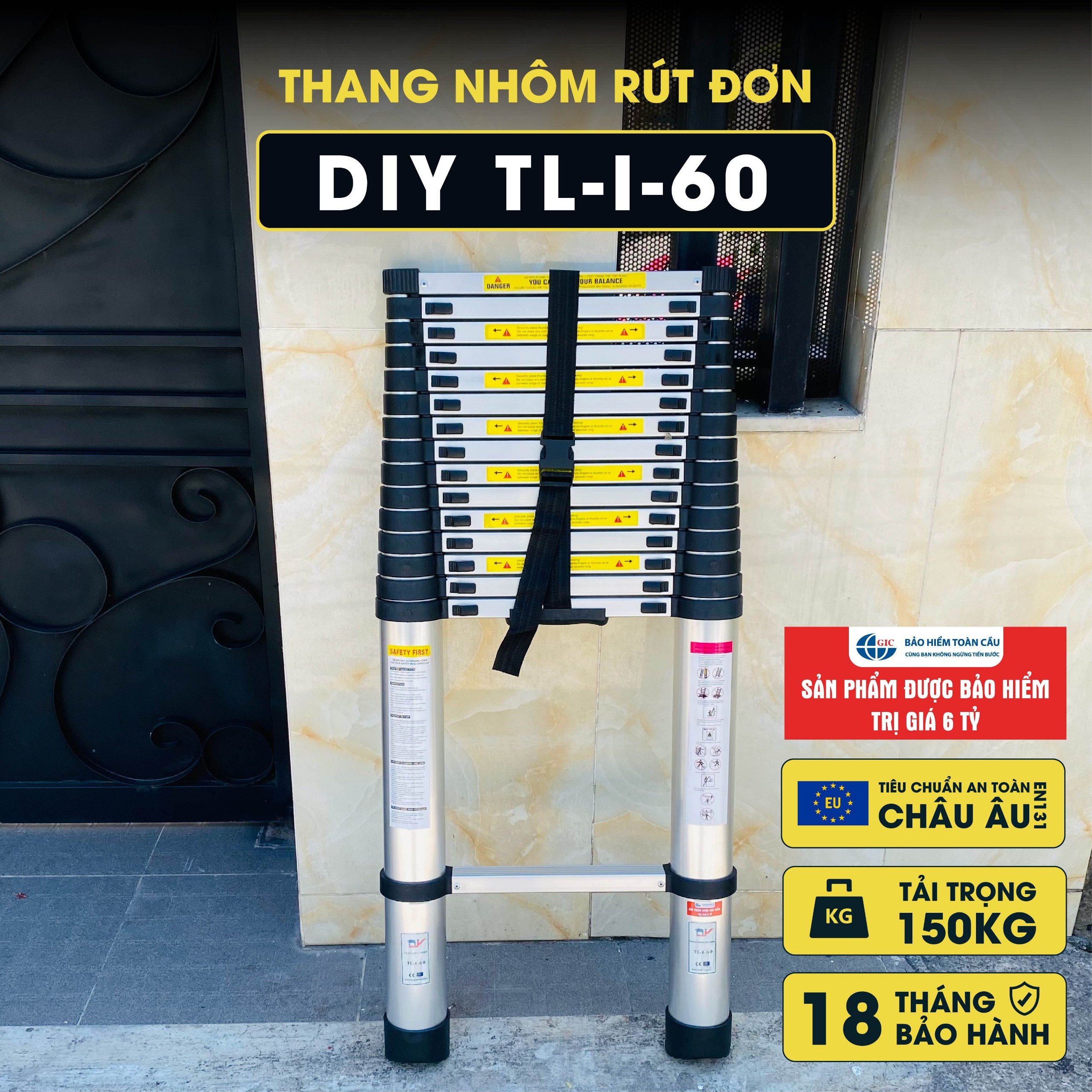  Thang nhôm rút đơn DIY TL-I-60 chiều cao sử dụng tối đa 6.0M