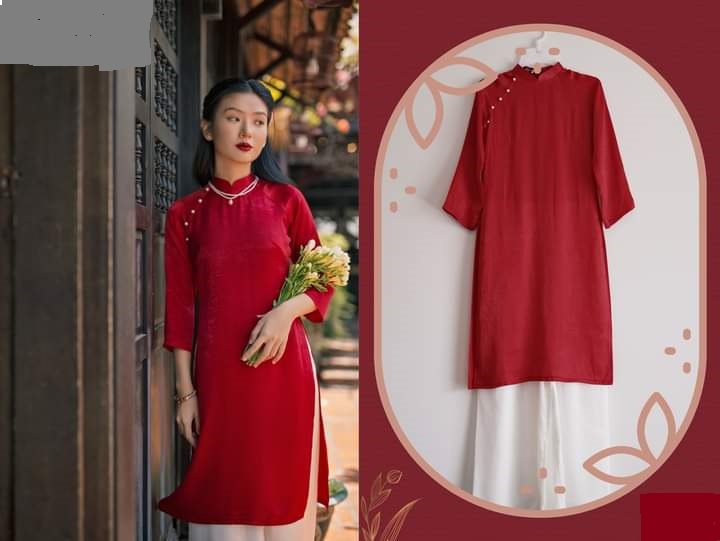 Áo Dài Cách Tân Lụa Tô Châu Cao Cấp - Áo Màu Đỏ + Quần Đỏ