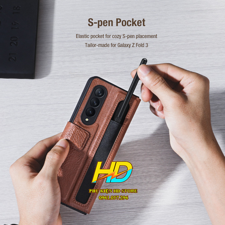 Bao da thật dành cho Samsung Galaxy Z Fold 3 5G Chính hãng Nillkin Aoge phong cách sang trọng cao cấp kèm khe cắm bút - Hàng chính hãng