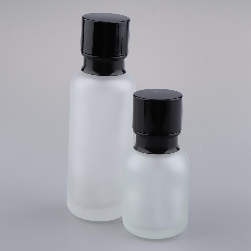 2x Empty Glass Makeup Container Lotion Cream Jar Pump Bottle Case for Travel