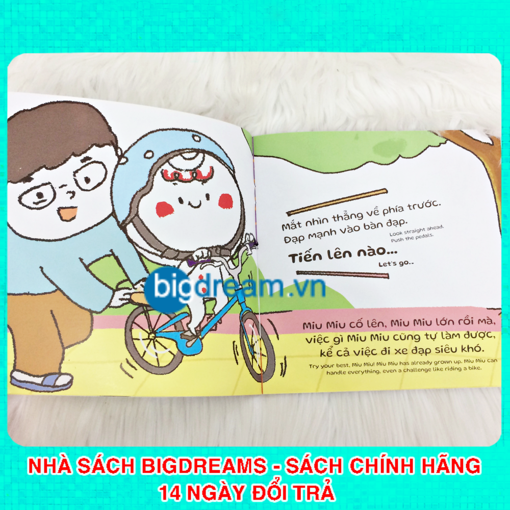 Hình ảnh SONG NGỮ Miu Miu Tự Lập - Tập xe đạp - Miu bé nhỏ - Ehon kĩ năng sống cho bé