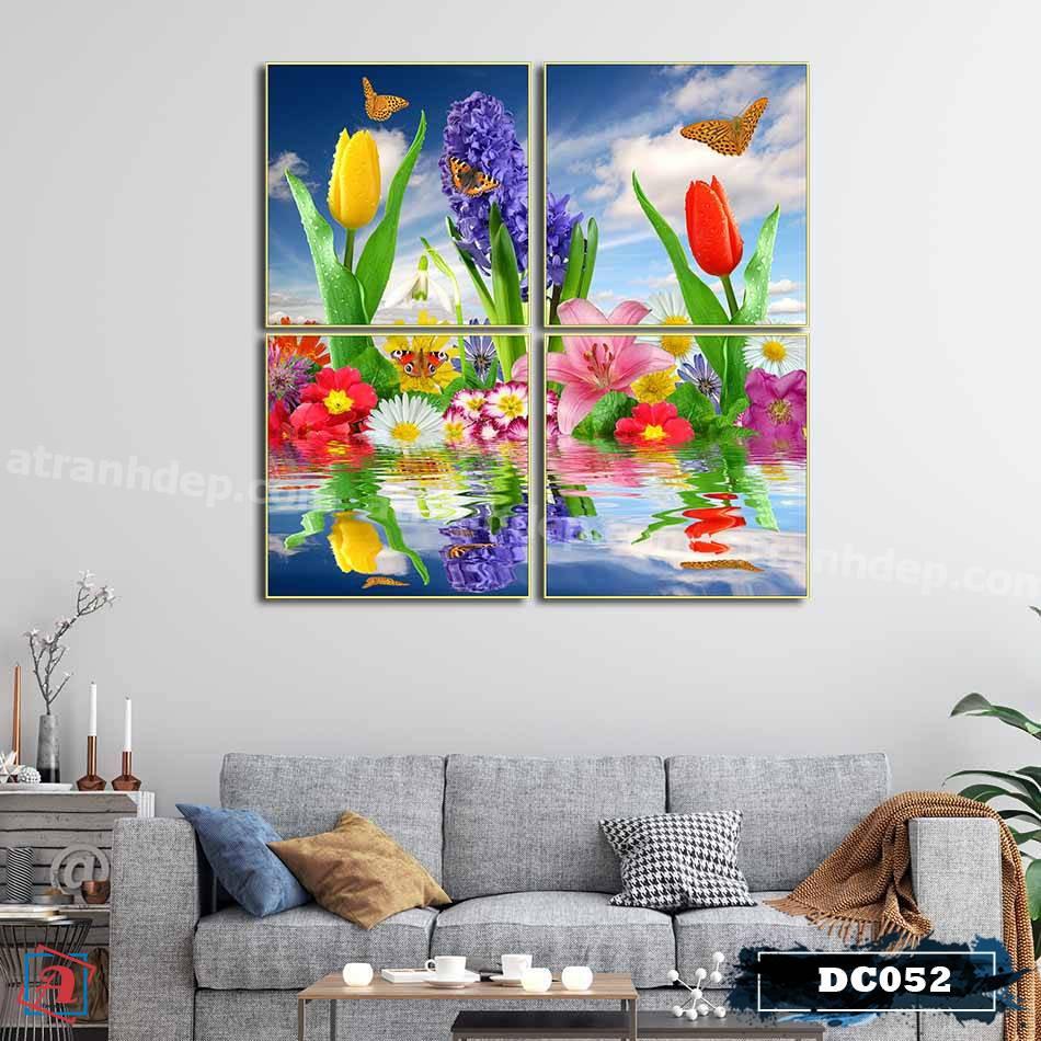 Bộ 4 tranh canvas treo tường Decor hoa lá trang trí phòng ăn, phong cách hiện đại – DC052