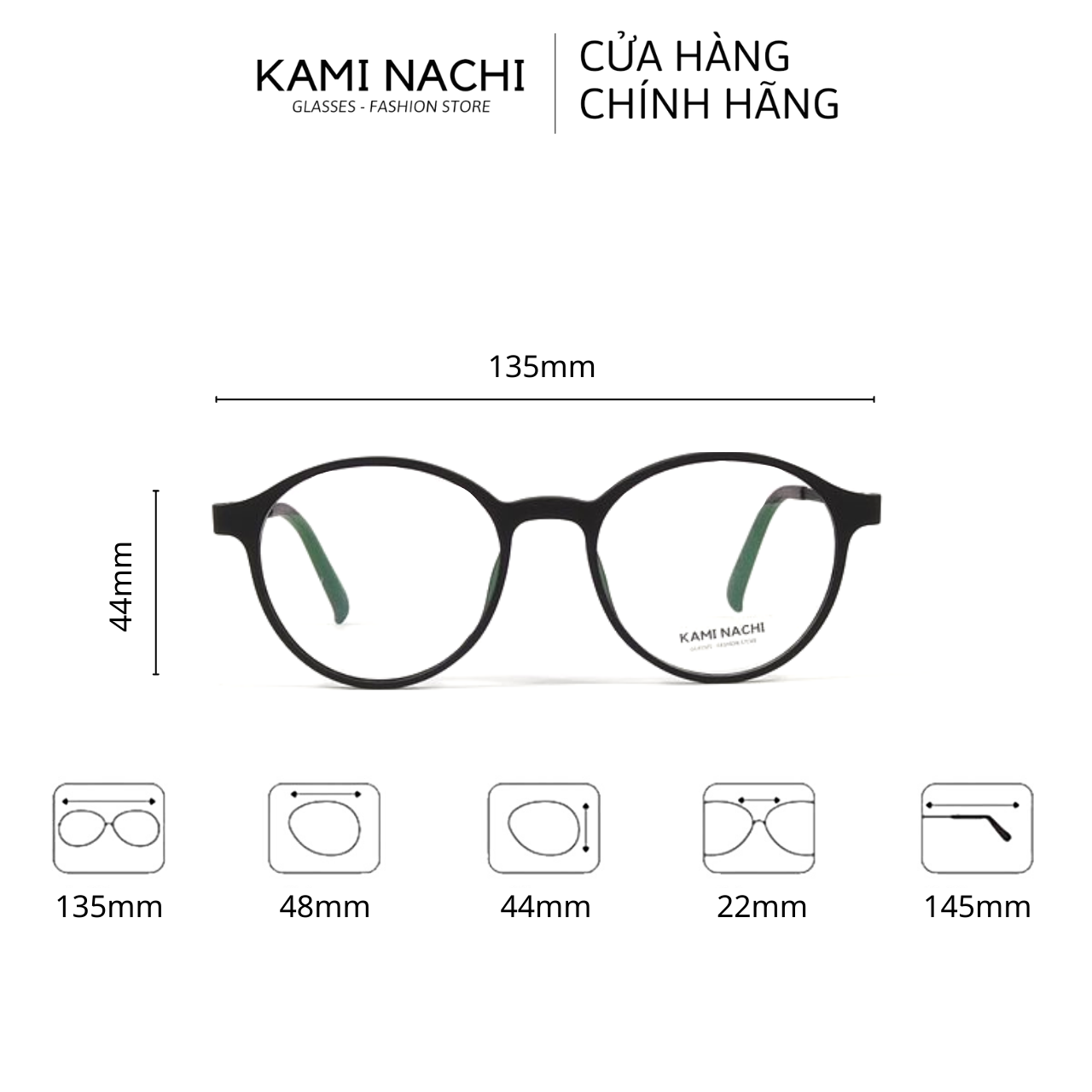 Gọng kính Titanium đen nhám dáng tròn thanh mảnh KAMI NACHI phong cách tối giản Freesize