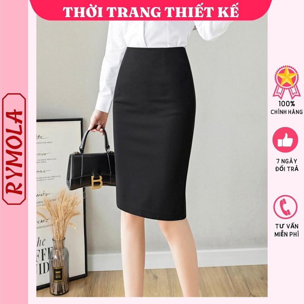 Chân Váy Công Sở Bút Chì Dài Tới Gối Màu Đen MOLA From Ôm Lưng Thun Cạp Cao Cá Tính Kiểu Vintage, Ulzzang Đẹp MCV002