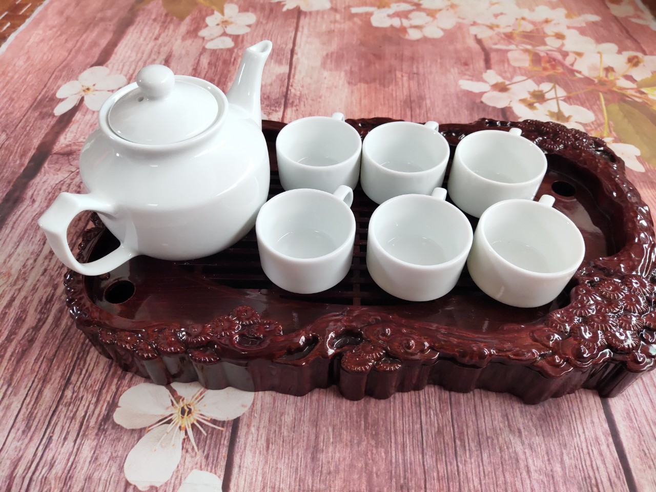 Bộ ấm chén uống trà Bát Tràng dáng vuông dung tích 500ml không bao gồm khay