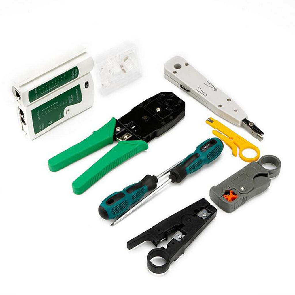 Home Network Cable Maintenance Tool Kit Set Ethernet Cable Tester Crimper Repair NEW