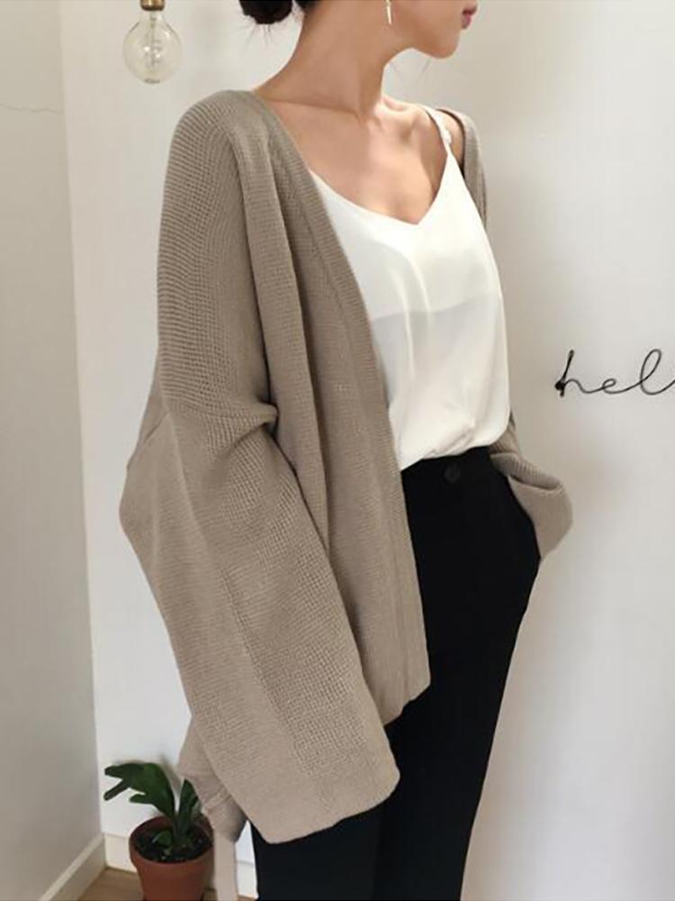 Thanh Lịch Khoác Cardigan Nữ 2021 Thu Đông Hàn Quốc Cổ Chữ V Dây Dài Tay Áo Len Dệt Kim Cardigan Nữ