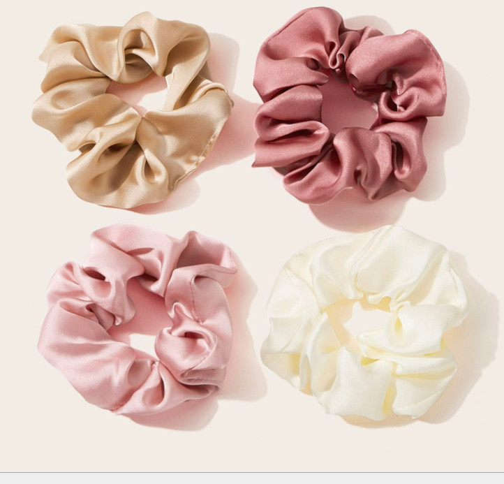 SET 6 CỘT TÓC SCRUNCHIES VẢI BÓNG NHIỀU MÀU, BUỘC TÓC THỜI TRANG NỮ 