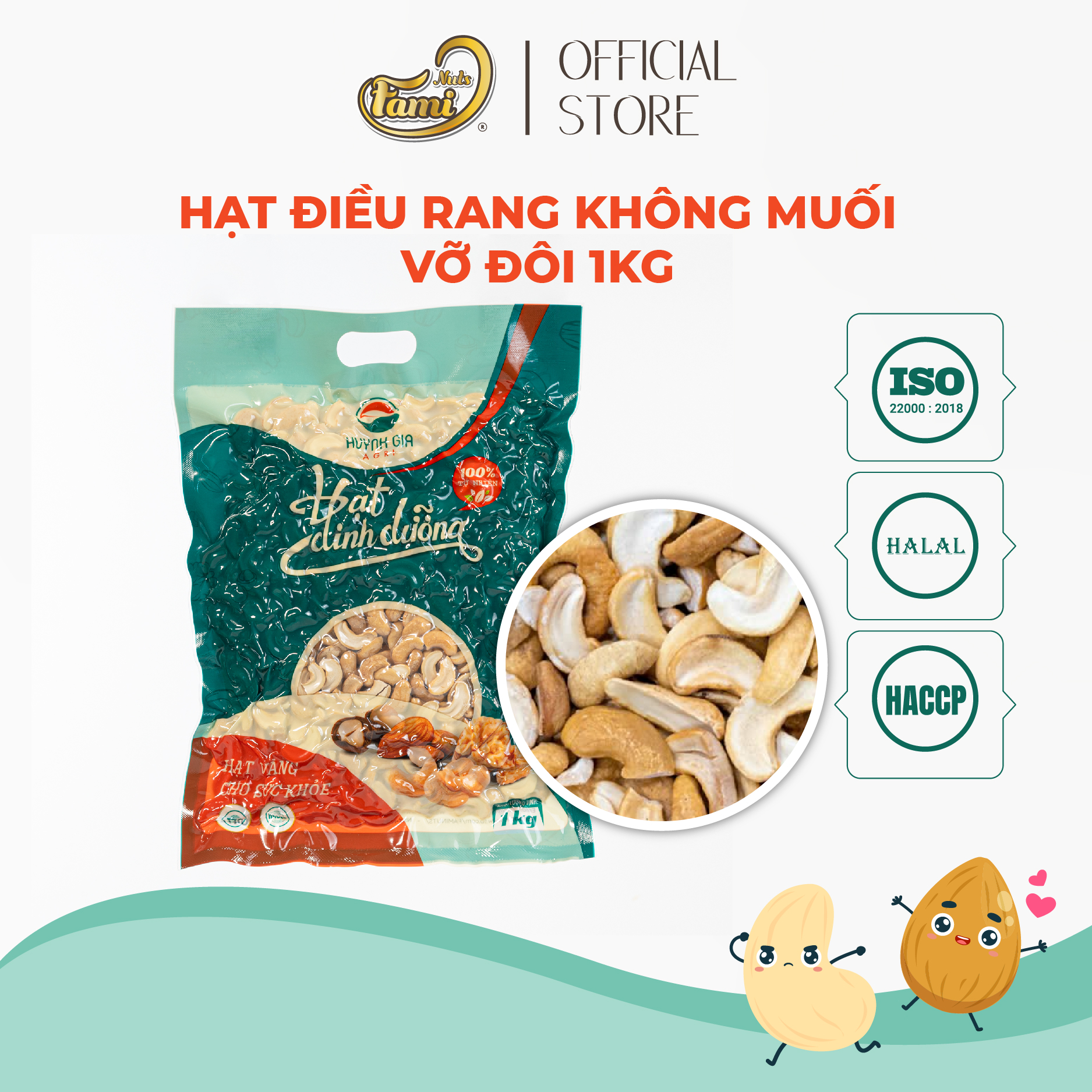 Hạt Điều Bình Phước Vỡ Đôi Rang Không Muối Túi 1kg