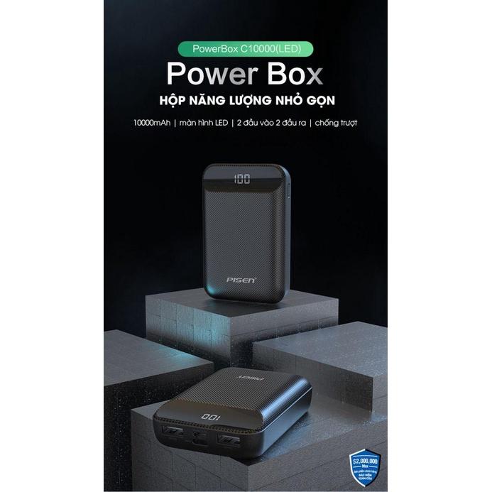 Sạc dự phòng Pisen Power Box C10000 LED 10000mAh (TP-D01CJ), nhỏ gọn, an toàn, sạc đồng thời 2 thiết bị, Hàng chính hãng