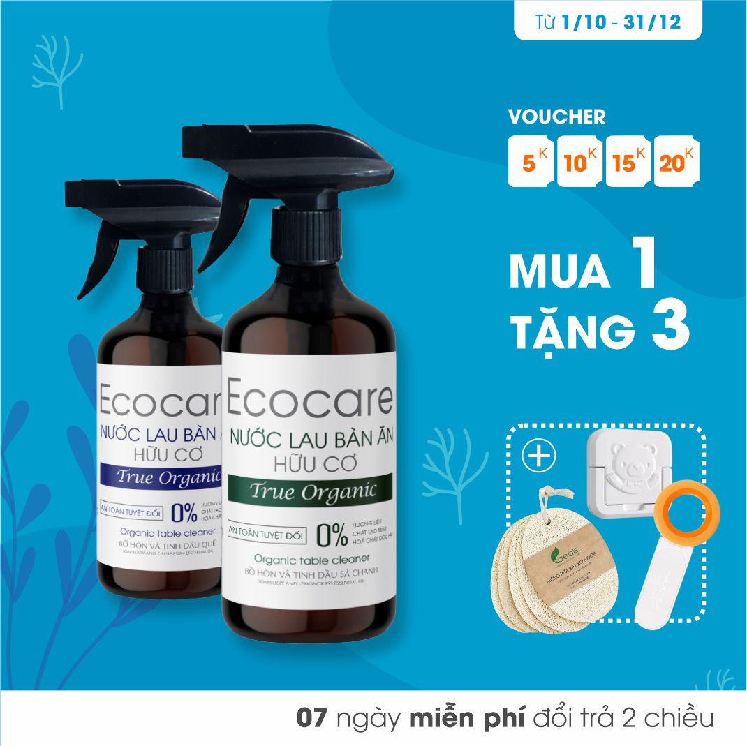 Xịt Lau Bàn Ăn từ Bồ Hòn Hữu Cơ ECOCARE 500ml - Diệt khẩn, khử mùi, hiệu quả mọi bề mặt