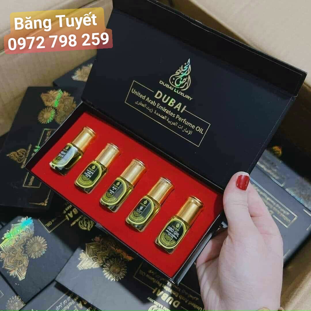 Set 5 chai tinh dầu nước hoa Dubai dạng lăn (HỘP ĐEN )