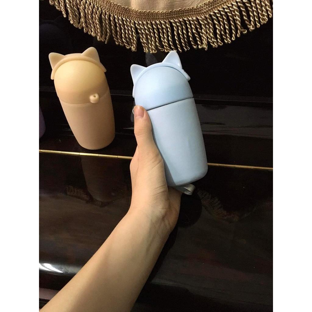 Bình Nước Thủy Tinh Bọc Silicone Mèo Kèm Dây - không chứa BPA không độc hại cho sức khỏe