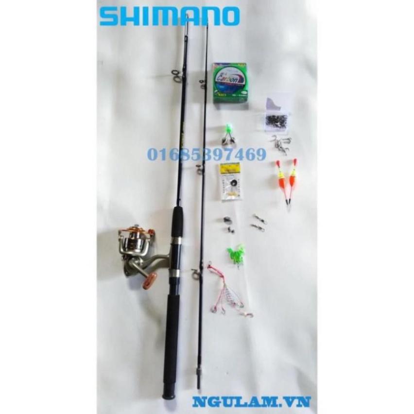 Cần câu máy shimano, Bộ cần câu shimano 2 khúc máy câu yumoshi lc 7000 giá rẻ kèm trọn bộ phụ kiện
