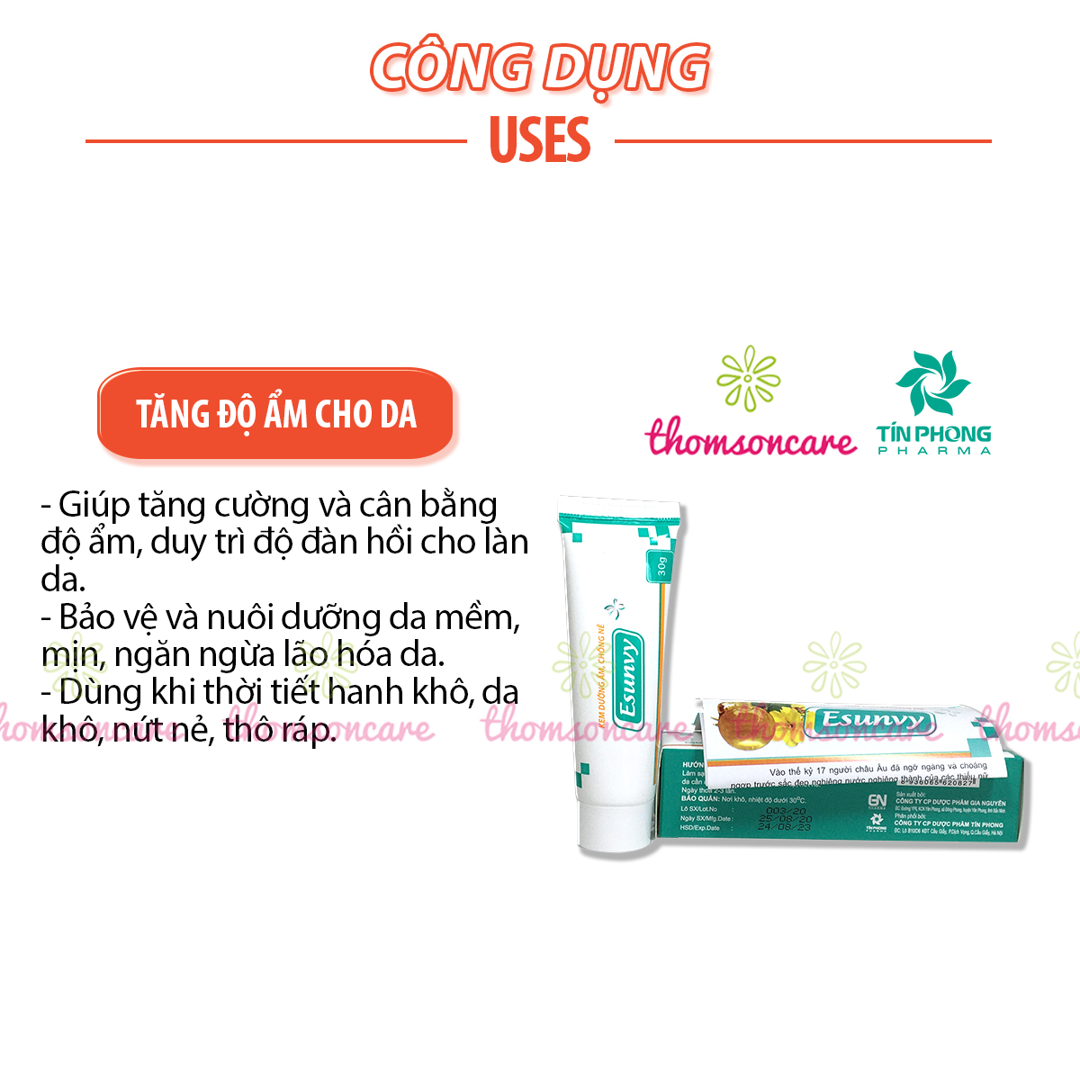 Kem dưỡng ẩm chống nẻ Esunvy - Từ dầu hoa anh thảo - Giúp cân bằng độ ẩm, ngăn ngừa khô da