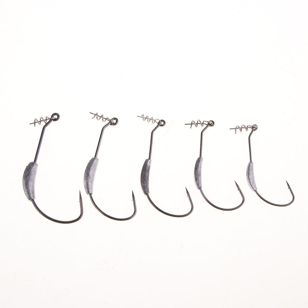 50pcs Weighted Superline Spring Hook with Centering Pin Offset Circle Worm Jig Fishing Hooks