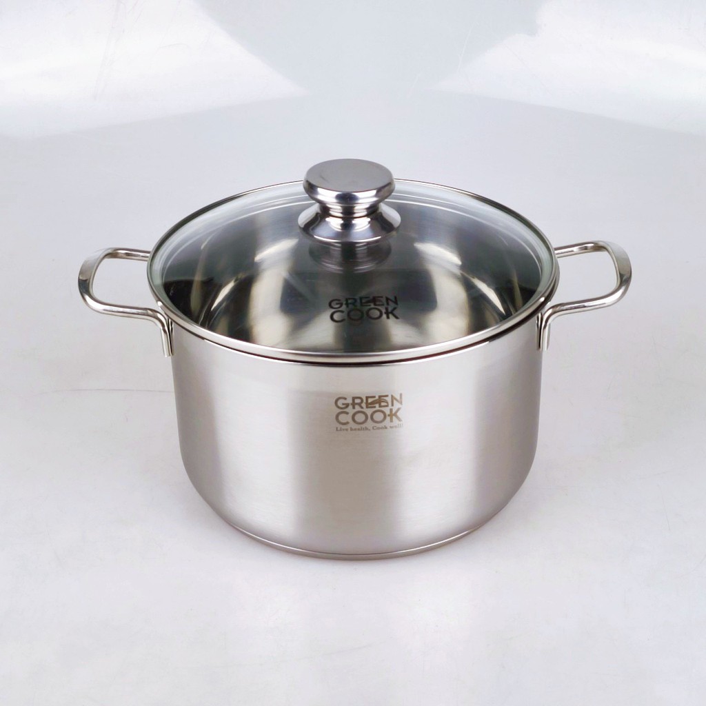 Bộ 3 nồi inox đáy từ 3 lớp Greencook GCS06 dùng được trên mọi loại bếp, quai cách nhiệt size 16/20/24cm