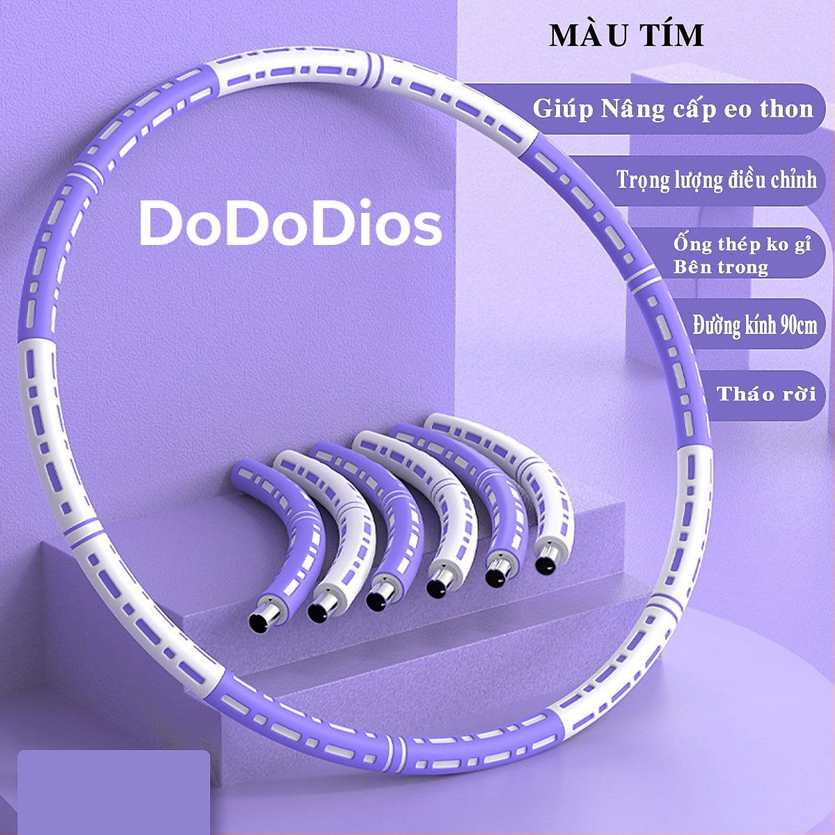 Vòng Lắc Eo Ống Thép Mọc Mút Xốp Lắp Ghép Cao Cấp Chính Hãng DoDoDios - Vòng Lắc Eo Giảm Mỡ Bụng Ống Thép Bọc Mút Xốp - Tùy Chỉnh Độ Nặng