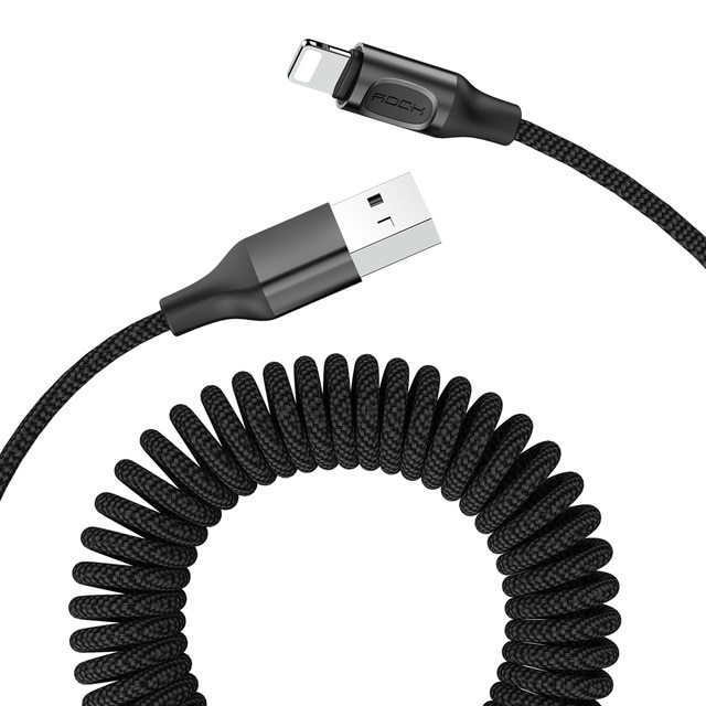 Dây sạc lò xo Lightning hỗ trợ sạc nhanh 2.1A cho iPhone / iPad hiệu Rock Spring Cable (dài 1.5m, thiết kết lò xo chống rối) - Hàng nhập khẩu