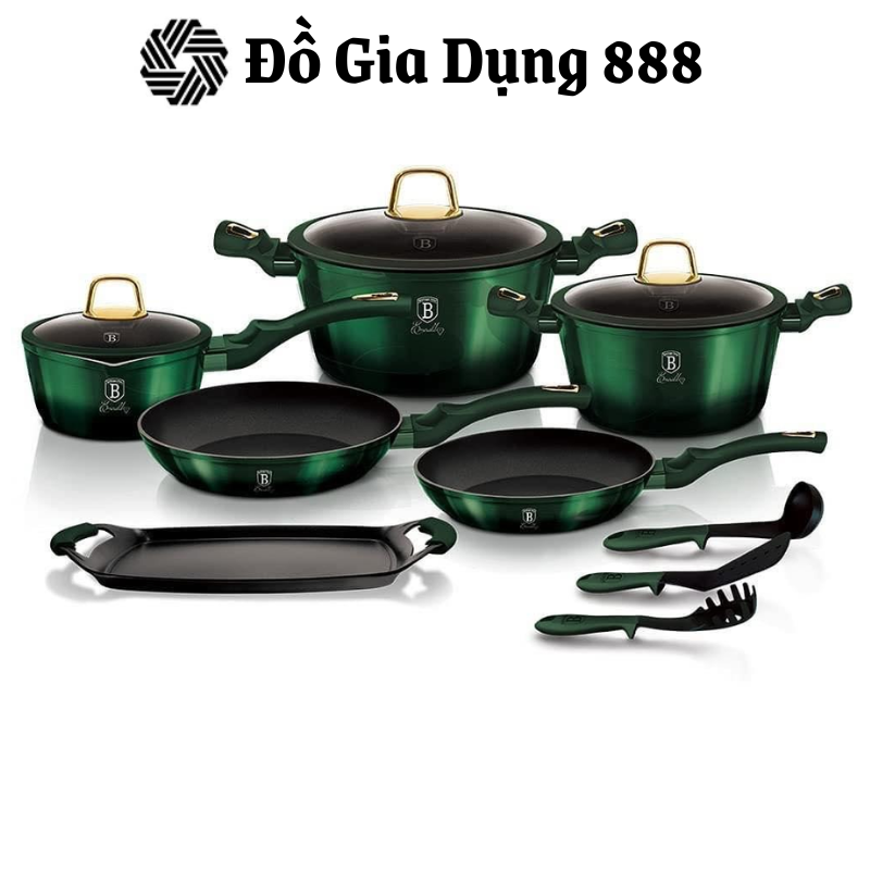 Bộ Nồi 14 Chi Tiết BERLINGER HAUS BH/6066, Dẫn Nhiệt Tốt, Dùng Cho Mọi Loại Bếp, Nhập Đức