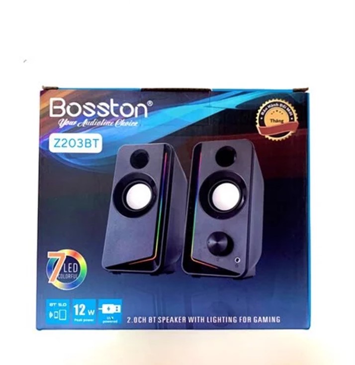 Loa Máy Tính PC Laptop 2.0 BOSSTON Z203BT Có Bluetooth Để Bàn Đèn LED 7 RGB, Loa Nghe Nhạc Mini Có Dây Gaming