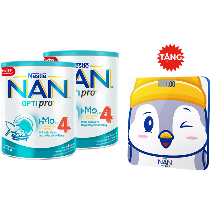 Combo 2 Lon Sữa Bột Nestlé NAN OPTIPRO HM-O 4 900g - Tặng Cân điện tử