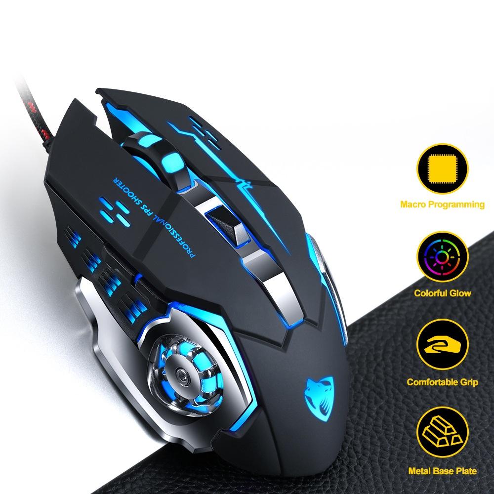 Chuột gaming máy tính có dây game thủ LED nhiều màu V6 3600DPI