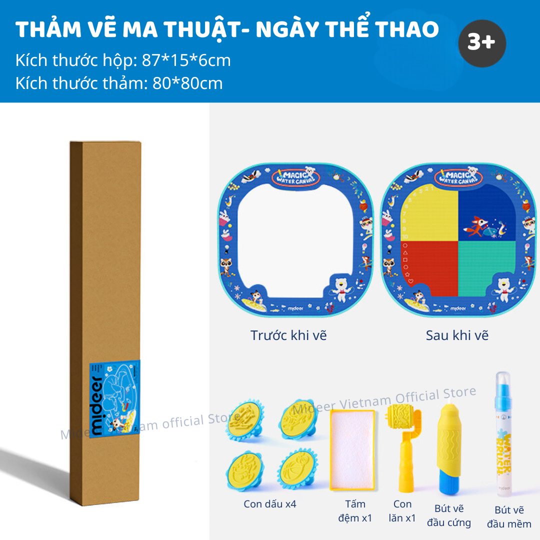 Thảm vẽ tranh nước, tranh tô màu nước ma thuật Mideer Magic Water Doodle Mat