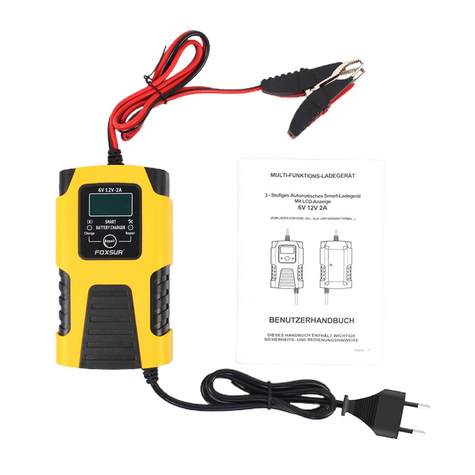 Battery Charger 6V 12V Trickle Charger LCD Display for Motorbike Euplug