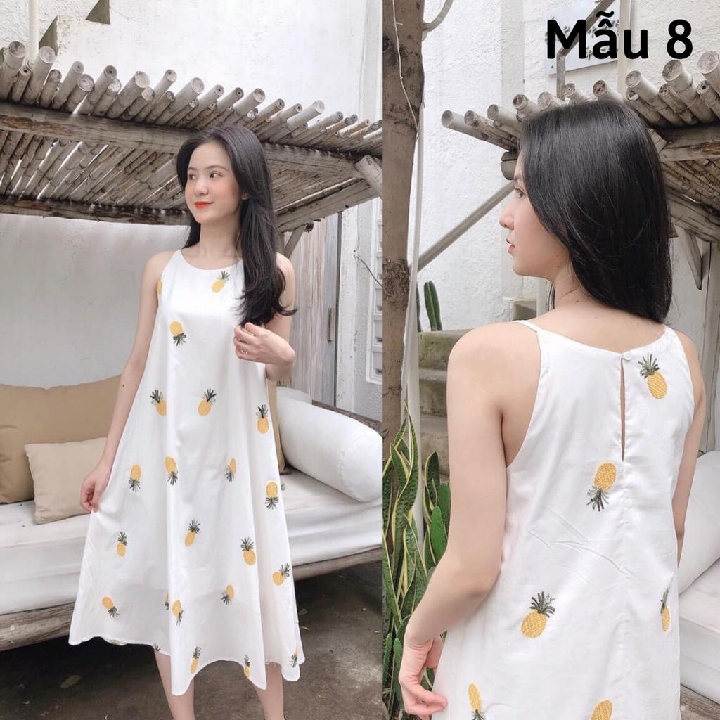 Đầm suông, Váy yếm dài, Đầm maxi hoa nhí Cao Cấp dáng suông vàng trắng, form rộng dài qua gối - MiNhi
