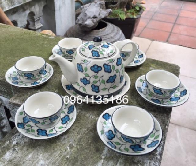 BỘ ẤM CHÉN HOA BỐN CÁNH MAY MẮN GỐM SỨ BÁT TRÀNG